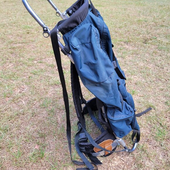 Vintage Jansport External Frame Backpack Blue Leather Patch Hiking Trail Backpac - Picture 7 of 16